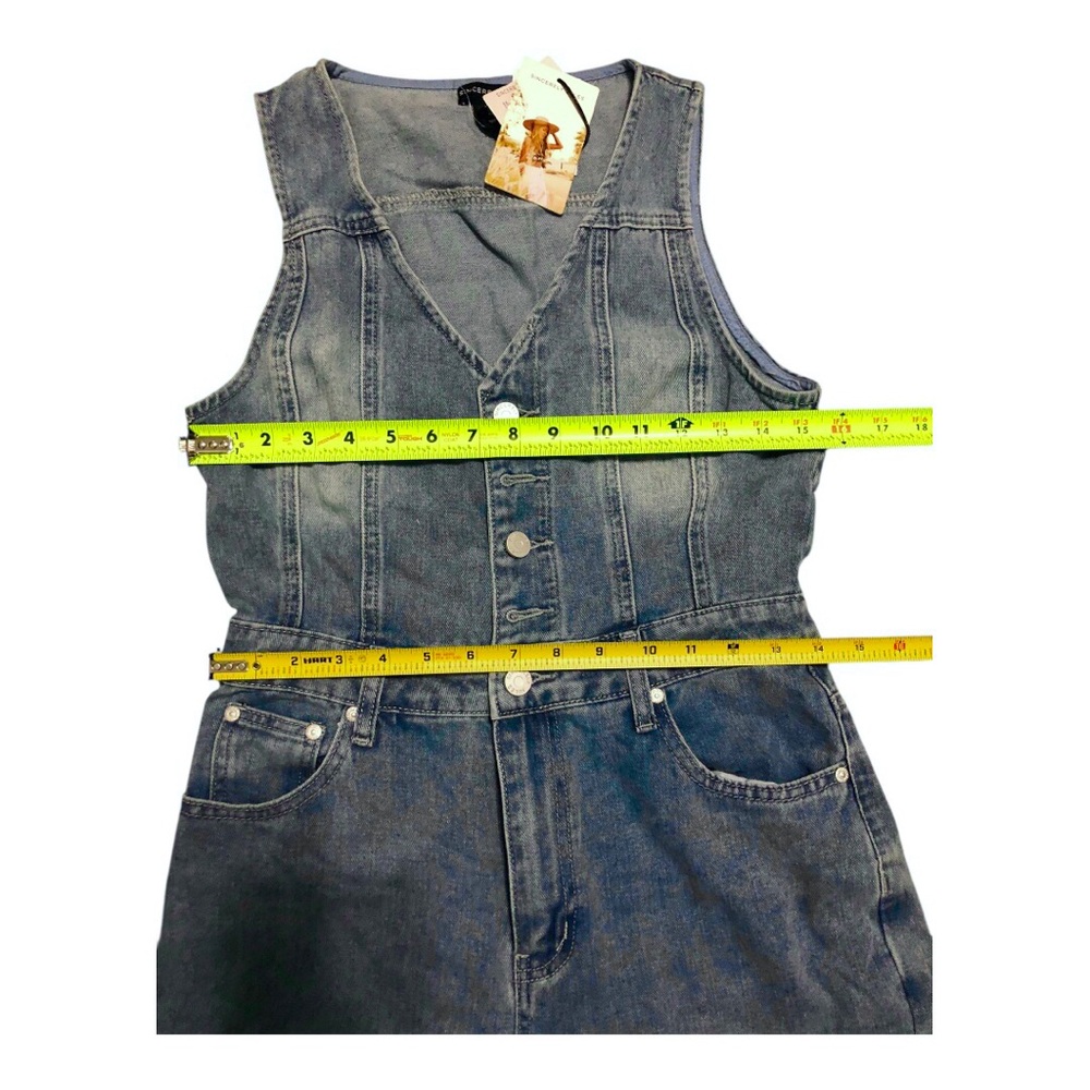 Sincerely Jules blue denim button front sleeveless jeans jumper jumpsuit size M - Picture 16 of 17